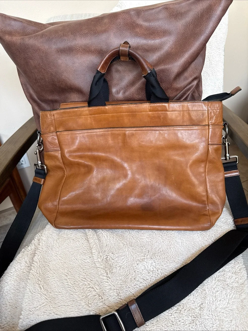 Coach Leather Briefcase in Cognac Brown with Black Handles